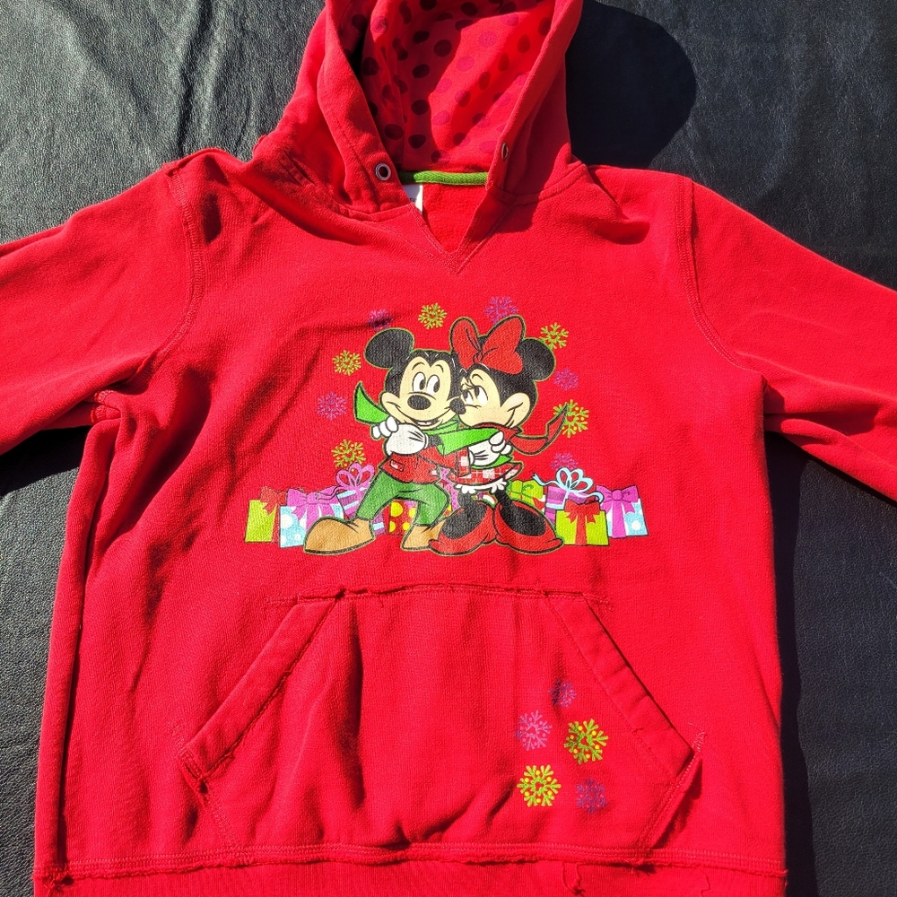 Unisex Disney Store Mickey & Minnie Red Hoodie Holiday/Christmas Size Junior M